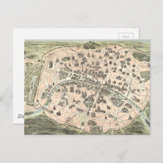 Nouveau Paris Monumental Map Postkarte (Vorne/Hinten)