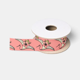 Nouveau Swan on Pink Satin Satinband