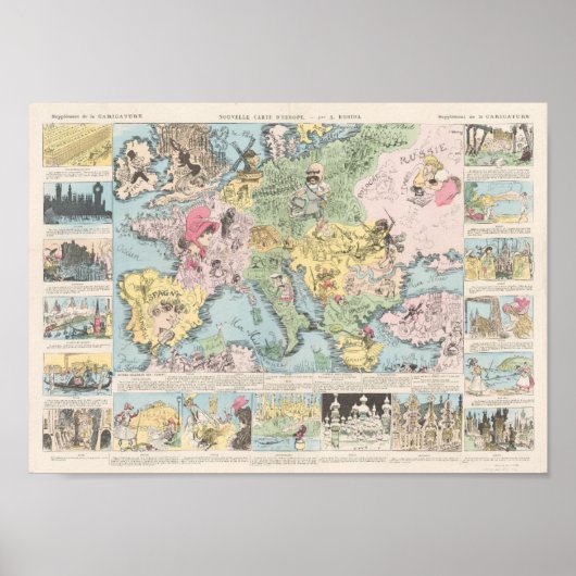 Nouvelle carte d'Europe Albert Robida Poster (Vorne)