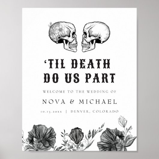 NOVA Gothic Floral Skull Til Death Wedding Willkom Poster (Vorne)