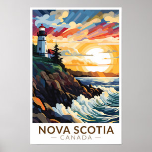 Nova Scotia Canada Lighthouse Travel Art Vintag Poster