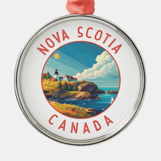 Nova Scotia Canada Retro Distressed Circle Ornament Aus Metall (Vorne)