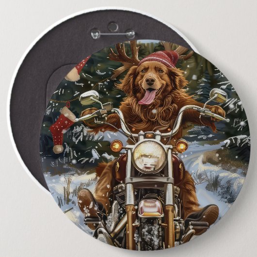 Nova Scotia Dog Riding Motorrad Weihnachten Button (Vorne & Hinten)