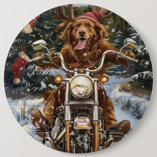 Nova Scotia Dog Riding Motorrad Weihnachten Button (Vorderseite)