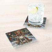 Nova Scotia Dog Riding Motorrad Weihnachten Glasuntersetzer (Schrägansicht)