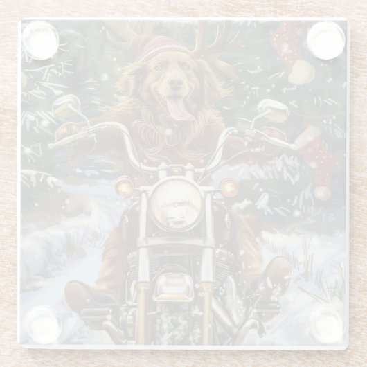 Nova Scotia Dog Riding Motorrad Weihnachten Glasuntersetzer (Rückseite)