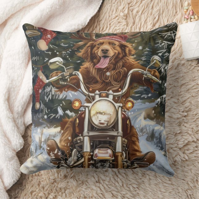 Nova Scotia Dog Riding Motorrad Weihnachten Kissen (Decke)