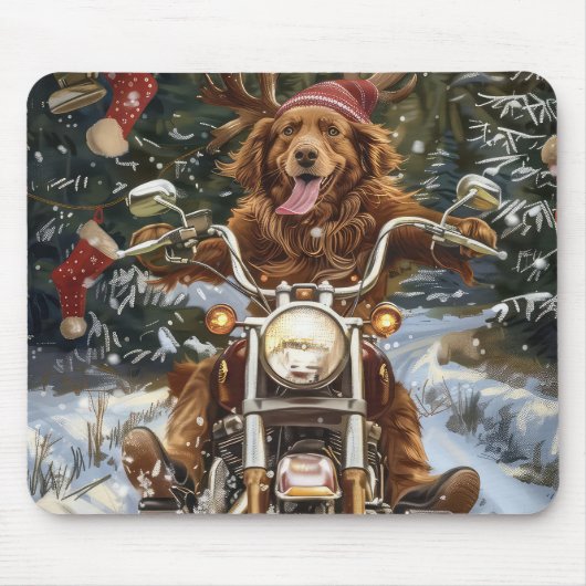 Nova Scotia Dog Riding Motorrad Weihnachten Mousepad (Vorne)