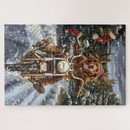 Nova Scotia Dog Riding Motorrad Weihnachten Puzzle (Horizontal)