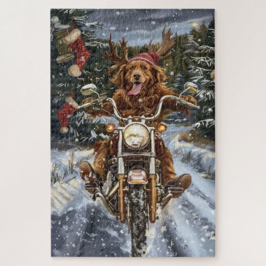 Nova Scotia Dog Riding Motorrad Weihnachten Puzzle (Vertikal)