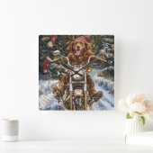 Nova Scotia Dog Riding Motorrad Weihnachten Quadratische Wanduhr (Zuhause)