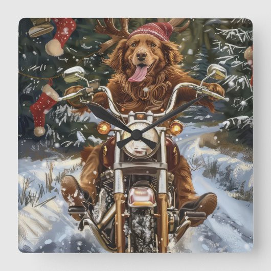 Nova Scotia Dog Riding Motorrad Weihnachten Quadratische Wanduhr (Vorderseite)