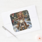 Nova Scotia Dog Riding Motorrad Weihnachten Quadratischer Aufkleber (Umschlag)