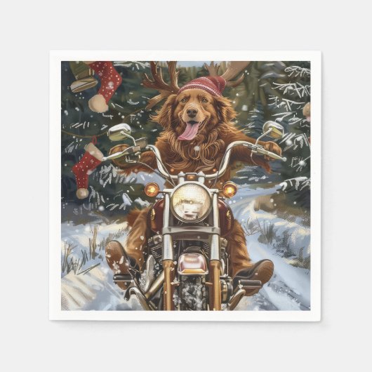 Nova Scotia Dog Riding Motorrad Weihnachten Serviette (Vorderseite)