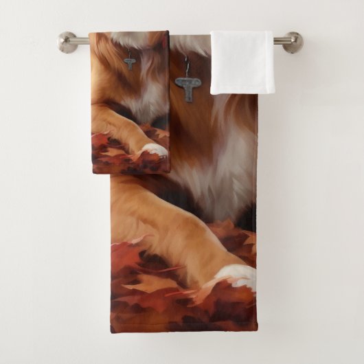 Nova Scotia Duck Terrier im Herbst Leaves Fall Badhandtuch Set (Insitu)