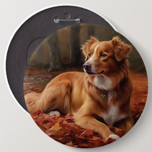 Nova Scotia Duck Terrier im Herbst Leaves Fall Button (Vorne & Hinten)