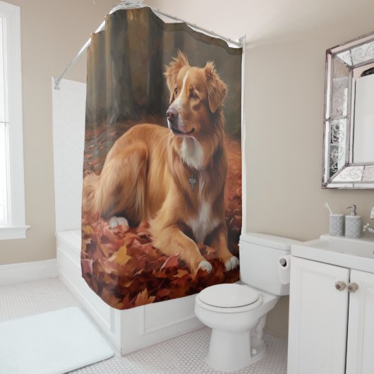 Nova Scotia Duck Terrier im Herbst Leaves Fall Duschvorhang (Beispiel)