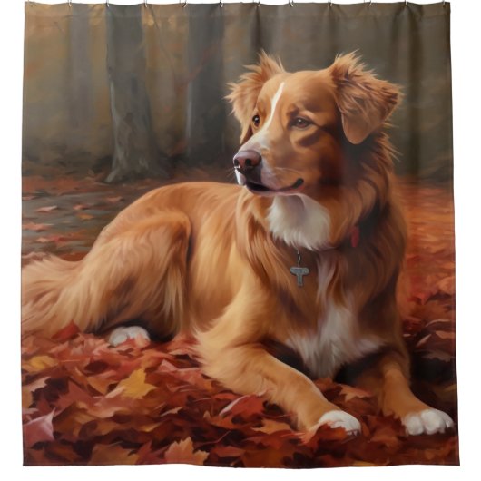 Nova Scotia Duck Terrier im Herbst Leaves Fall Duschvorhang (Vorderseite)