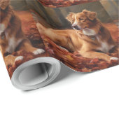 Nova Scotia Duck Terrier im Herbst Leaves Fall Geschenkpapier (Rolleneckpunkt)