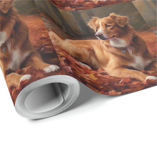 Nova Scotia Duck Terrier im Herbst Leaves Fall Geschenkpapier (Rolleneckpunkt)