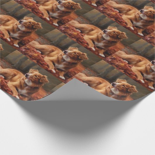 Nova Scotia Duck Terrier im Herbst Leaves Fall Geschenkpapier (Ecke)