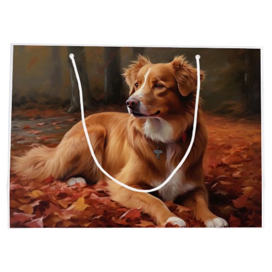 Nova Scotia Duck Terrier im Herbst Leaves Fall Große Geschenktüte (Rückseite)