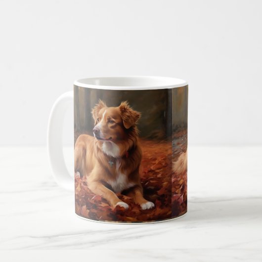Nova Scotia Duck Terrier im Herbst Leaves Fall Kaffeetasse (Vorderseite Links)