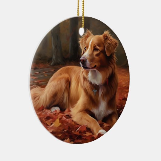 Nova Scotia Duck Terrier im Herbst Leaves Fall Keramik Ornament (Rechts)