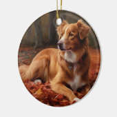 Nova Scotia Duck Terrier im Herbst Leaves Fall Keramik Ornament (Links)
