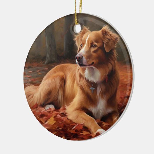 Nova Scotia Duck Terrier im Herbst Leaves Fall Keramik Ornament (Links)