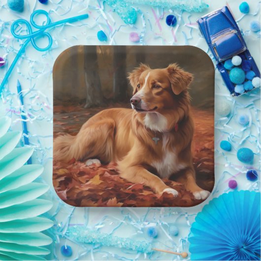 Nova Scotia Duck Terrier im Herbst Leaves Fall Pappteller (Party)