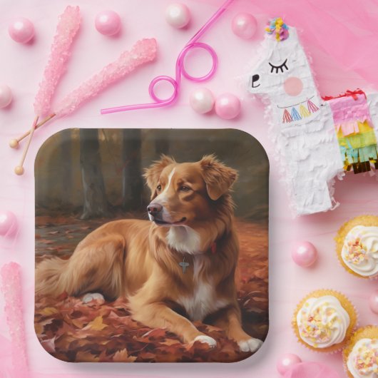 Nova Scotia Duck Terrier im Herbst Leaves Fall Pappteller (Party)