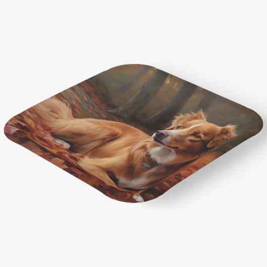 Nova Scotia Duck Terrier im Herbst Leaves Fall Pappteller (Gewinkelt)