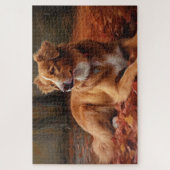 Nova Scotia Duck Terrier im Herbst Leaves Fall Puzzle (Vertikal)