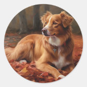 Nova Scotia Duck Terrier im Herbst Leaves Fall Runder Aufkleber (Vorderseite)