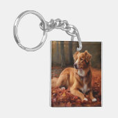 Nova Scotia Duck Terrier im Herbst Leaves Fall Schlüsselanhänger (Vorderseite links)