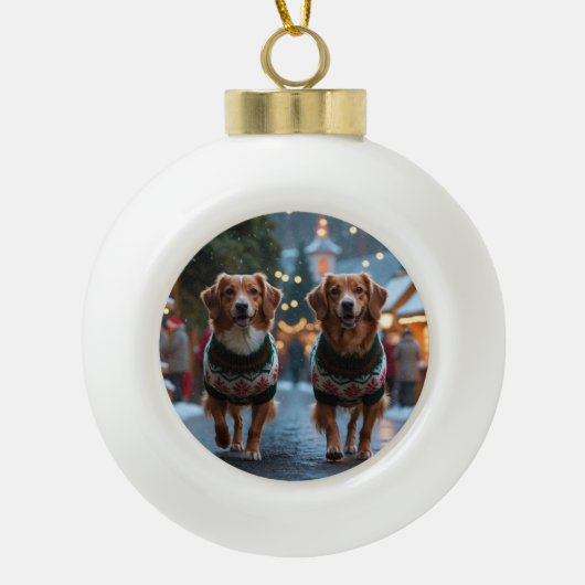 Nova Scotia Duck Toller Christmas Snow Holiday Keramik Kugel-Ornament (Vorderseite)