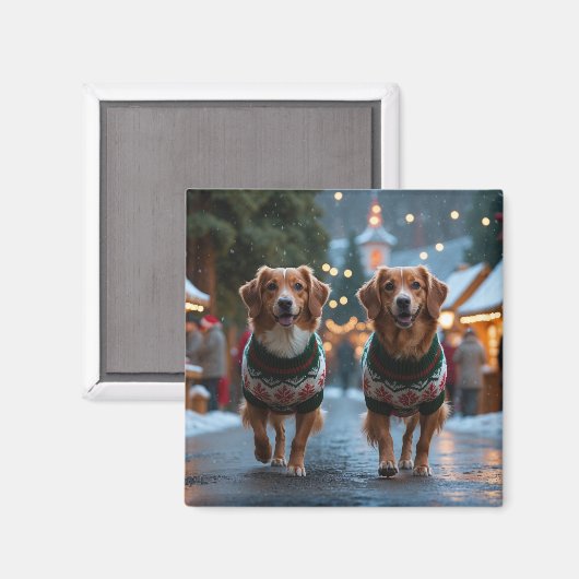 Nova Scotia Duck Toller Christmas Snow Holiday Magnet (Vorderseite/Rückseite)