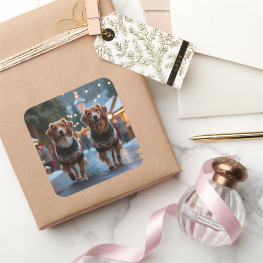 Nova Scotia Duck Toller Christmas Snow Holiday Quadratischer Aufkleber (Schenken)