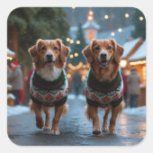 Nova Scotia Duck Toller Christmas Snow Holiday Quadratischer Aufkleber (Vorderseite)