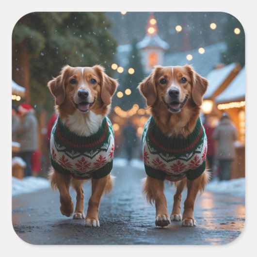 Nova Scotia Duck Toller Christmas Snow Holiday Quadratischer Aufkleber (Vorderseite)