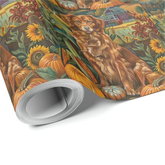 Nova Scotia Duck Toller Dog Herbst Erntedank Geschenkpapier (Rolleneckpunkt)