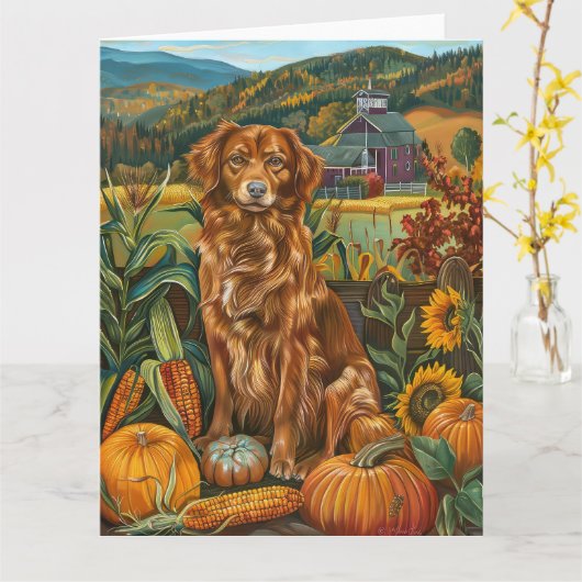 Nova Scotia Duck Toller Dog Herbst Erntedank Karte (Gelbe Blume)