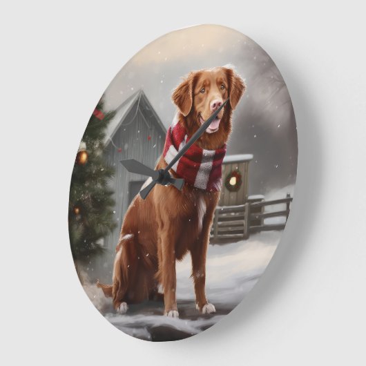 Nova Scotia Duck Toller Dog Schnee Weihnachten Große Wanduhr (Winkel)