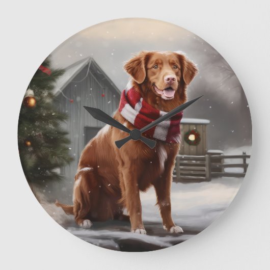 Nova Scotia Duck Toller Dog Schnee Weihnachten Große Wanduhr (Vorderseite)