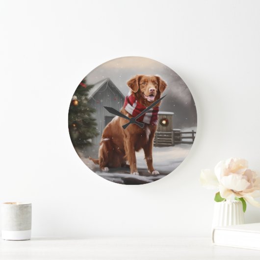 Nova Scotia Duck Toller Dog Schnee Weihnachten Große Wanduhr (Zuhause)
