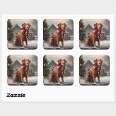 Nova Scotia Duck Toller Dog Schnee Weihnachten Quadratischer Aufkleber (Blatt)