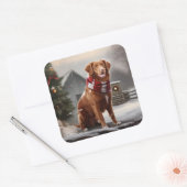 Nova Scotia Duck Toller Dog Schnee Weihnachten Quadratischer Aufkleber (Umschlag)