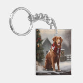 Nova Scotia Duck Toller Dog Schnee Weihnachten Schlüsselanhänger (Vorderseite links)