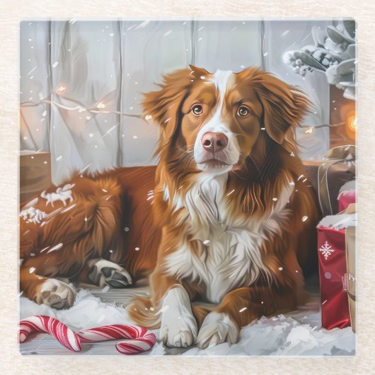 Nova Scotia Duck Toller Dog Weihnachtsfest Glasuntersetzer (Vorderseite)